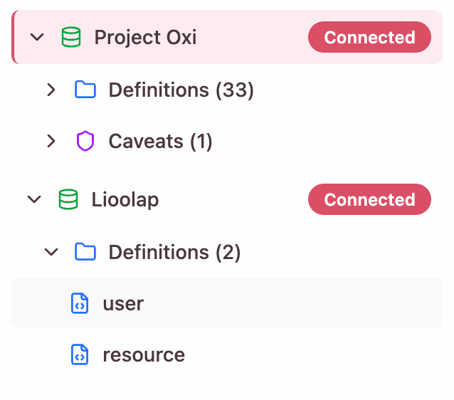 Connection Sidebar: Tree showing connections, definitions, relations